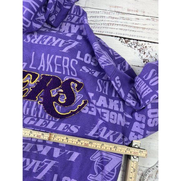 Los Angeles Lakers Purple Allover Logo Hoodie & Wide Leg Sweatpants Fit L-XL - Picture 3 of 16